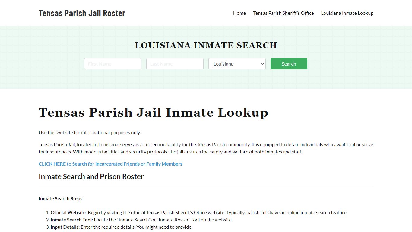 Tensas Parish Jail Roster Lookup, LA, Inmate Search