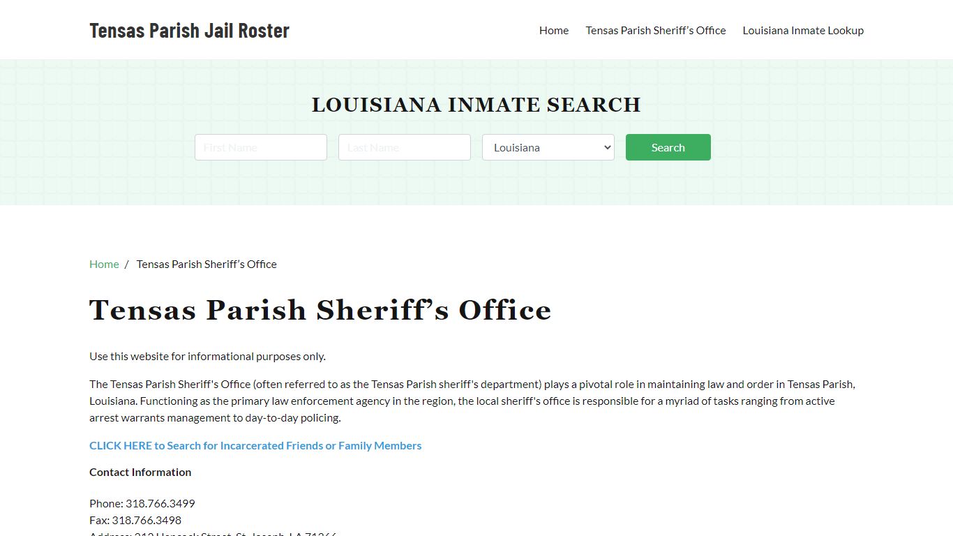 Tensas Parish Sheriff Office, LA, Arrest Warrants Search